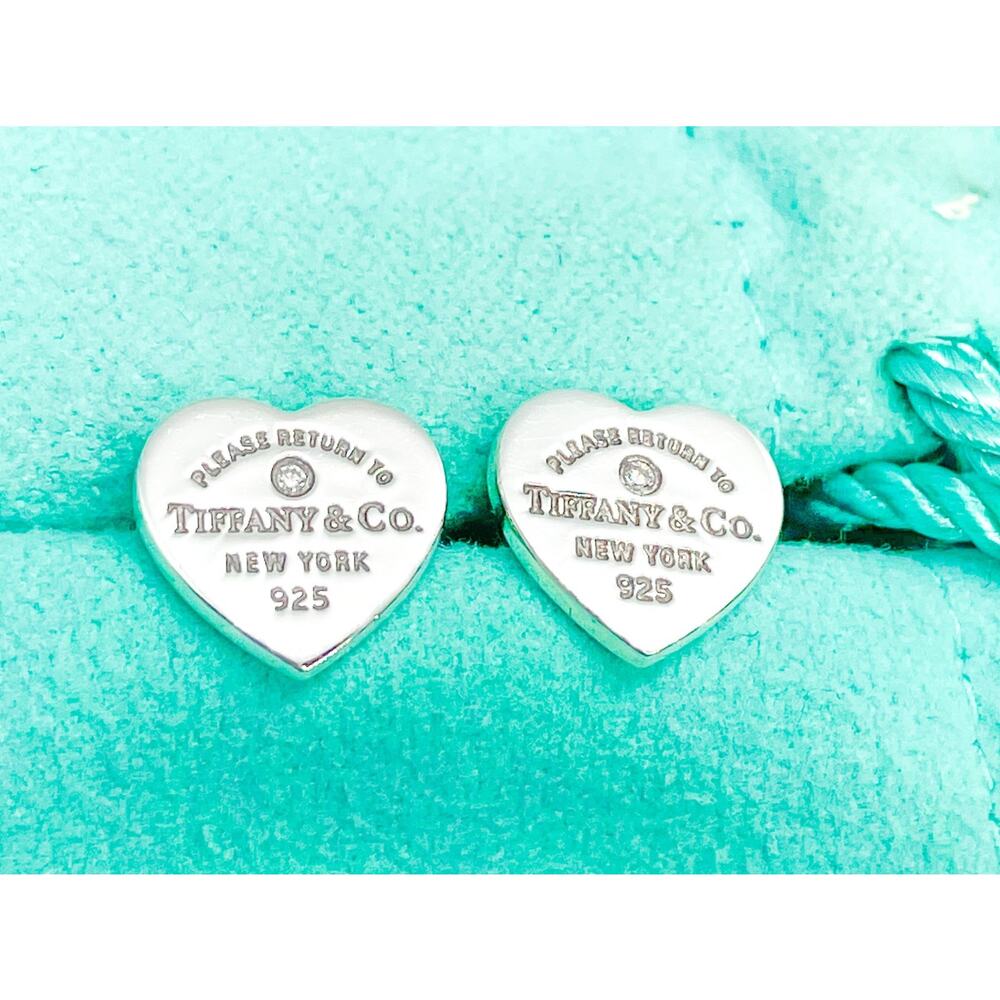 Tiffany & Co. Return to Tiffany Mini Heart Diamond Sterling Silver Stud Earrings - Picture 12 of 14